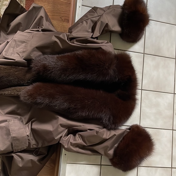 Revillon Taffeta Coat With Removable Sheared Fur Lining And Fur Trim-Size XL - Picture 2 of 11